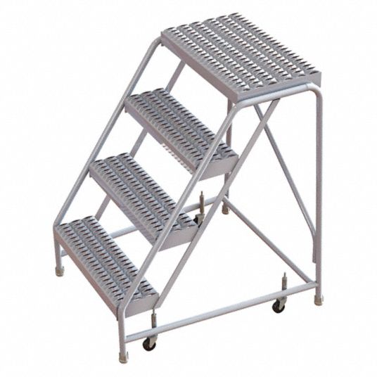 TRI-ARC 4-Step Rolling Ladder, Serrated Step Tread, 40 in Overall ...