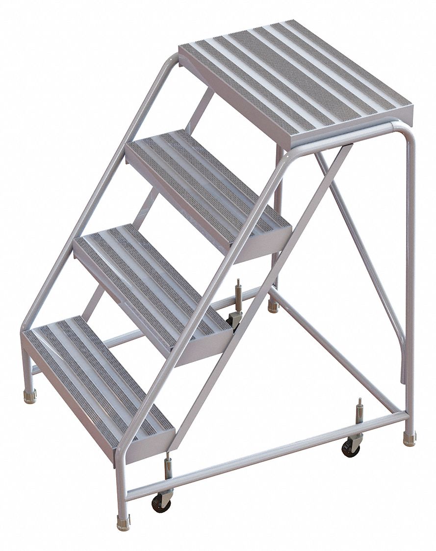 Rolling Ladder: 3.3 ft Platform Ht, Assembled, Aluminum, Wt-Actuated, Ribbed, 22 in x 37 in