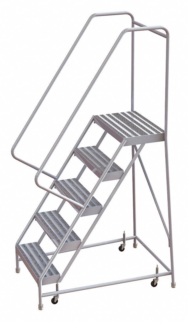 Rolling Ladder: 4.2 ft Platform Ht, Assembled, Aluminum, Wt-Actuated, Ribbed, 22 in x 44 in