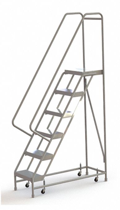 TRI-ARC 6-Step Rolling Ladder, Ribbed Step Tread, 92