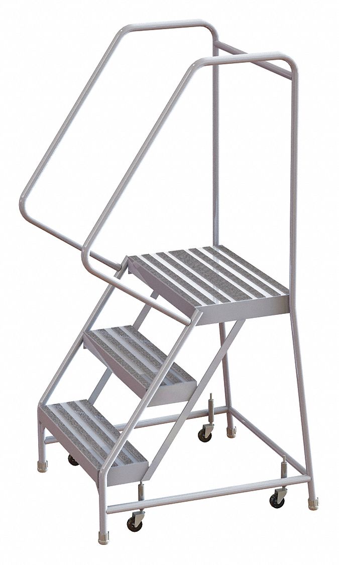 Rolling Ladder: 2.5 ft Platform Ht, Assembled, Aluminum, Wt-Actuated, Ribbed, 29 in x 31 in