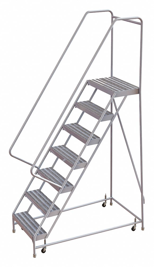 Rolling Ladder: 5.8 ft Platform Ht, Assembled, Aluminum, Wt-Actuated, Ribbed, 32 in x 57 in