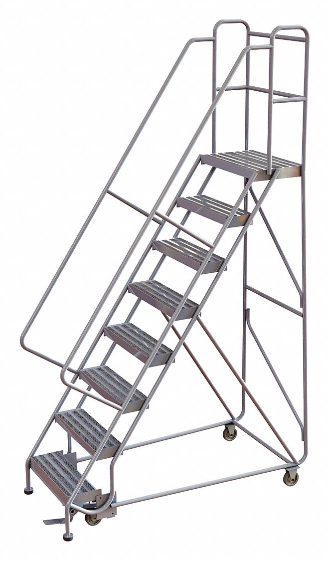 TRI-ARC 8-Step Rolling Ladder, Ribbed Step Tread, 112 in Overall Height ...