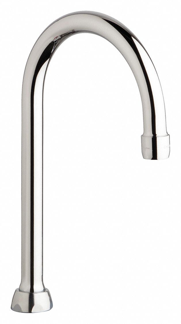 SPOUT: GOOSENECK FAUCET SPOUT, FITS CHICAGO FAUCETS BRAND, CHROME FINISH, MANUAL, 8 IN HT