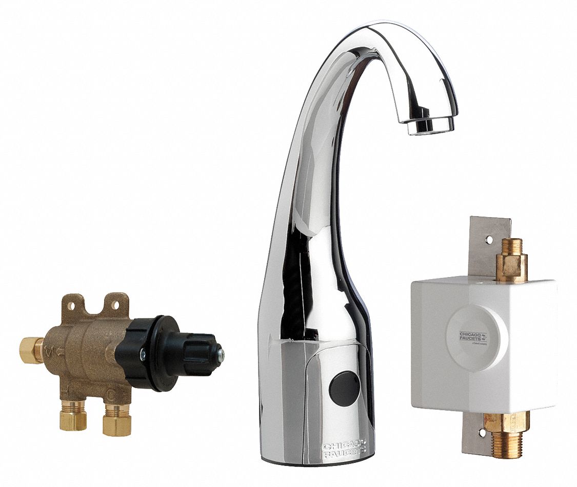 CHICAGO FAUCETS Chrome, Mid Arc, Bathroom Sink Faucet, Motion Sensor