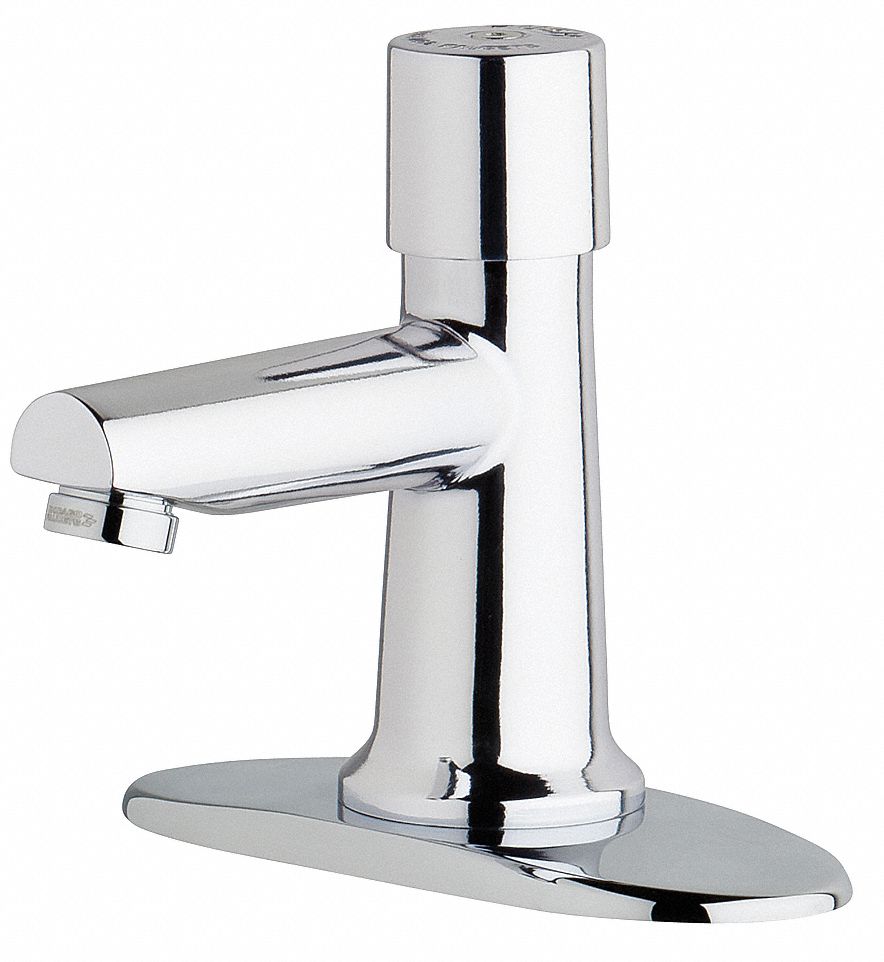 STRAIGHT SPOUT BATHROOM FAUCET: CHICAGO FAUCETS, 3500, CHROME FINISH, 0.5 GPM FLOW RATE