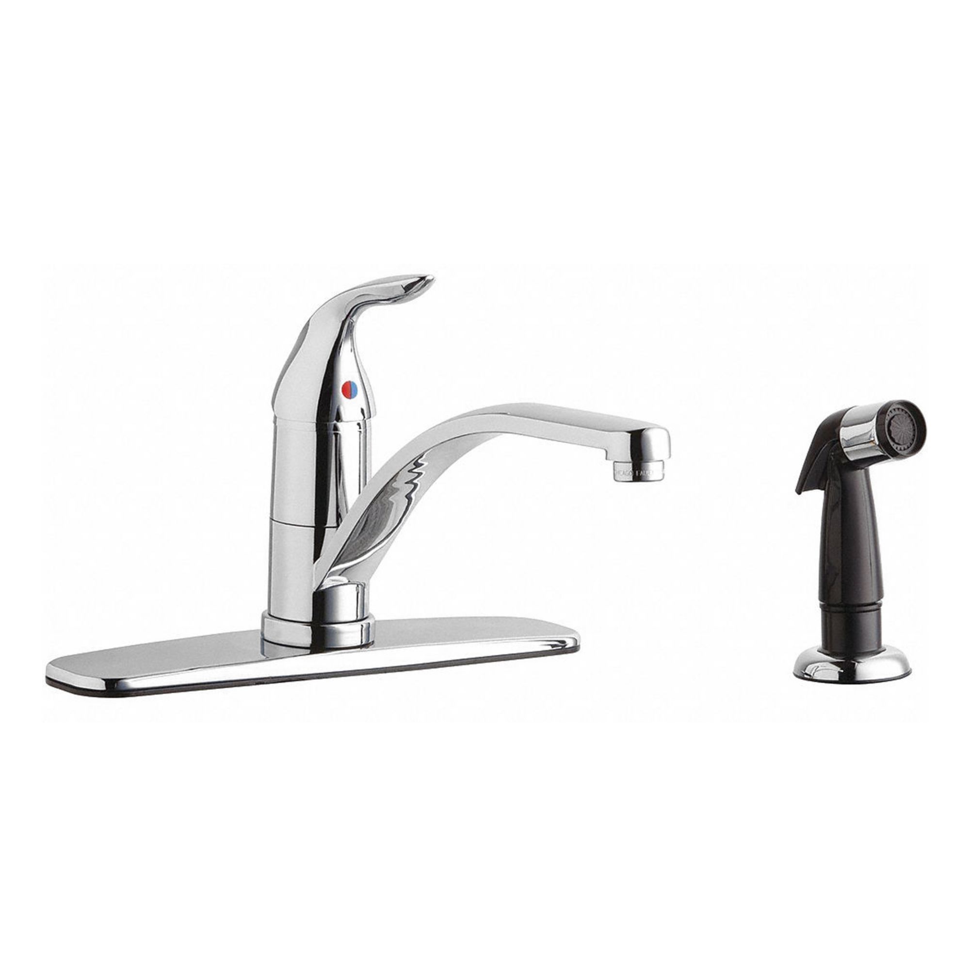 Low Arc Kitchen Faucet: 430, Brass, Single-Post, Deck, 4 Mounting Holes, 1 Handles