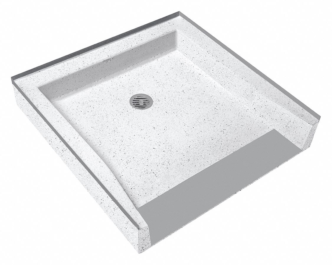 Shower Floor: Square, Barrier Free Threshold, Terrazzo, 36 in Overall Lg