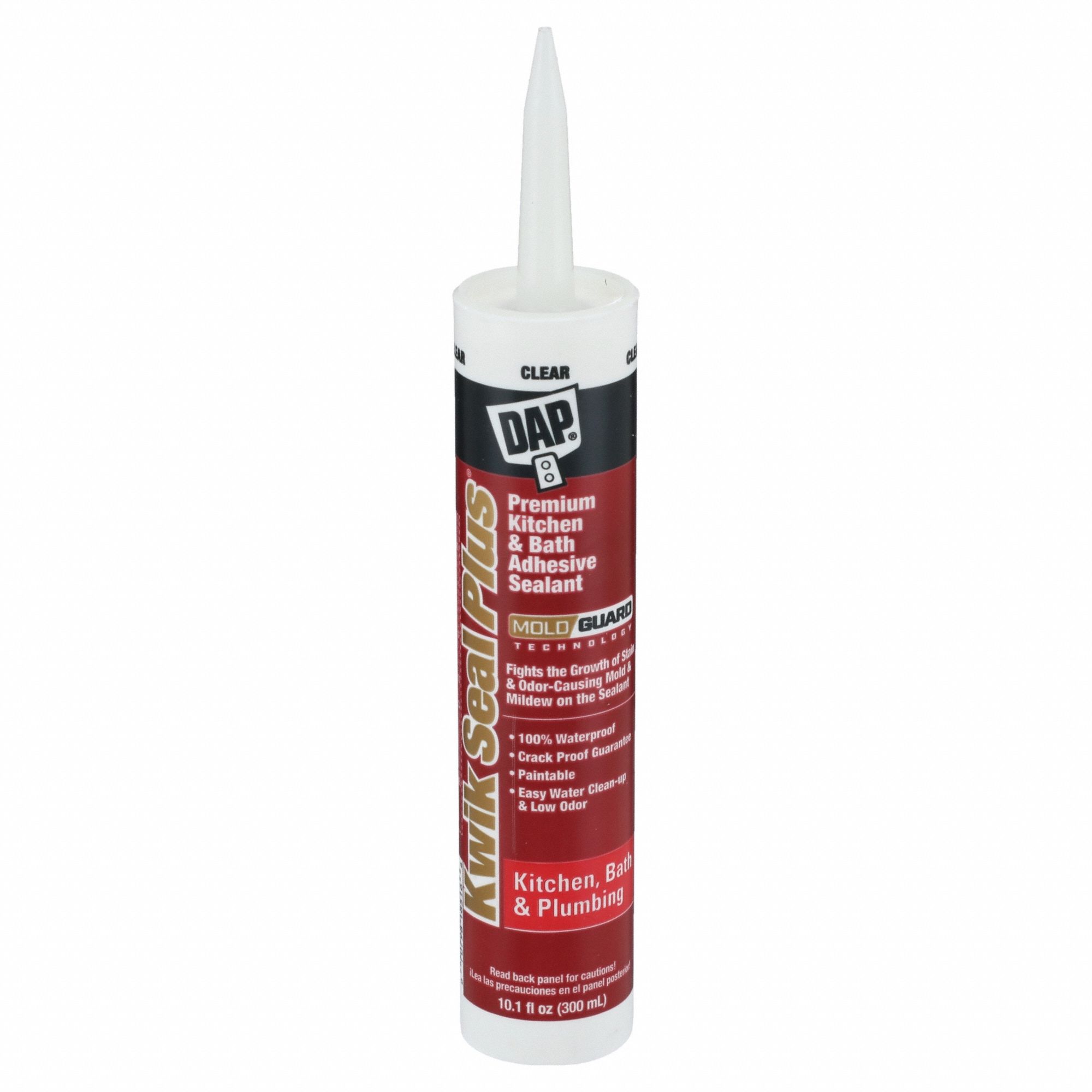 Acrylic Latex Sealant: Kwik Seal Plus, Clear, 10 oz Container Size, Cartridge
