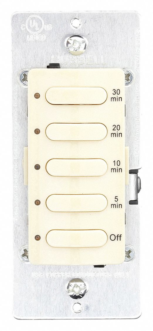 Countdown Timer: 30 min Max, 5 min Min, SPST, 120/277V AC, Ivory