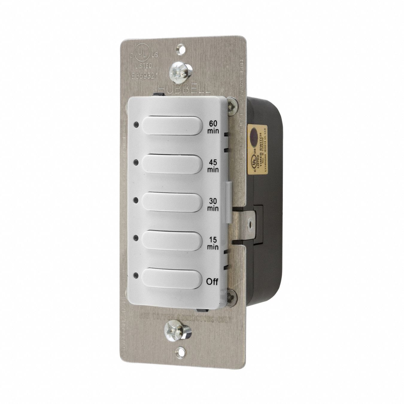 Countdown Timer: 1 hr Max, 15 min Min, SPST, 120/277V AC, White