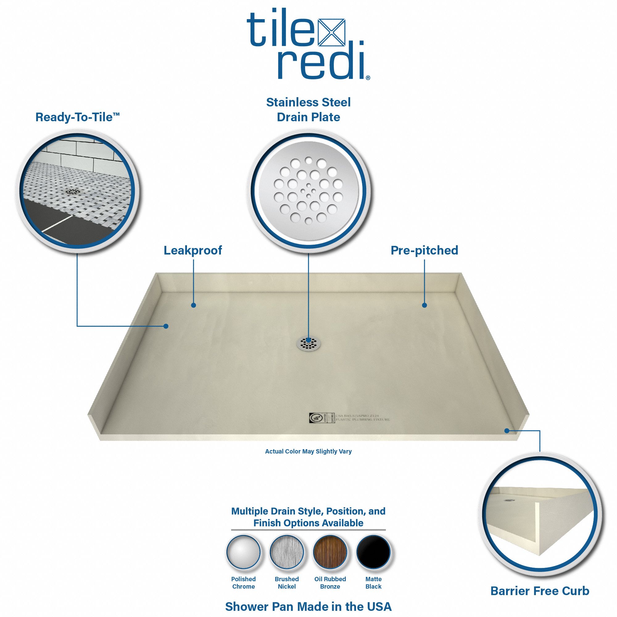 TILE REDI Shower Pan Tile Redi, Redi Free, Polyurethane, Barrier Free