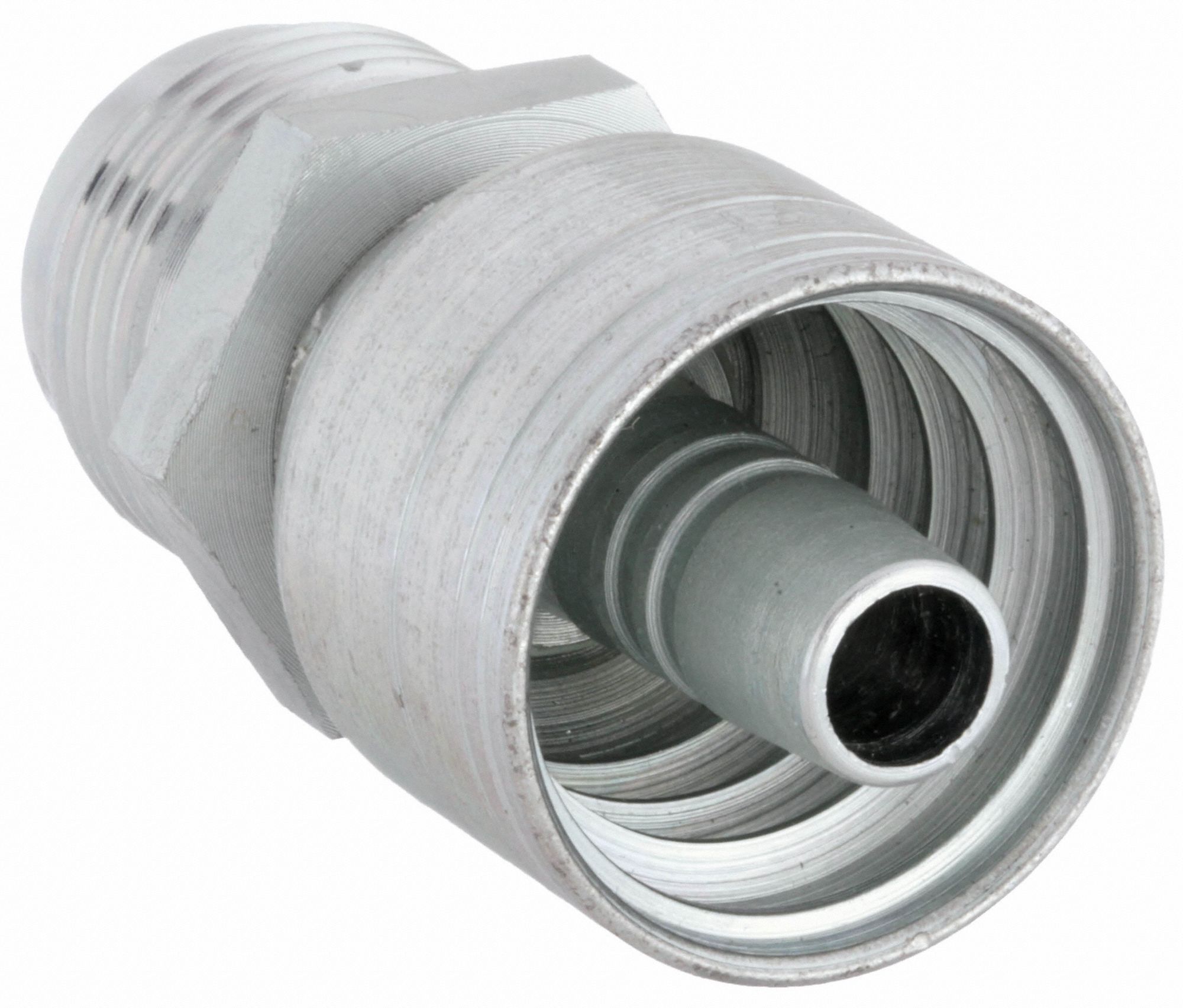 Hydraulic Crimp Fitting: Steel x Steel, Straight, -6 For Hose Dash Size, Male x Genderless