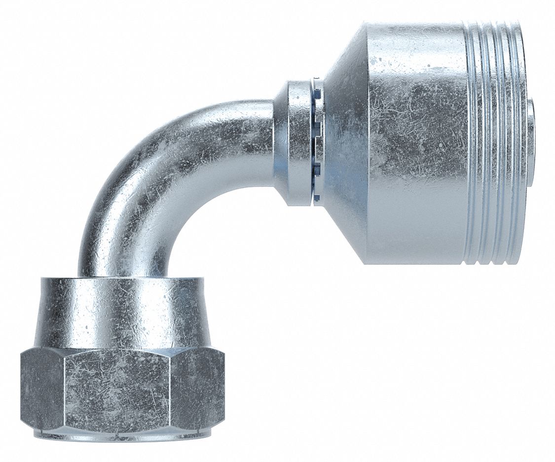 Hydraulic Crimp Fitting: Steel x Steel, 90° Elbow, -16 For Hose Dash Size, Metric x Crimp