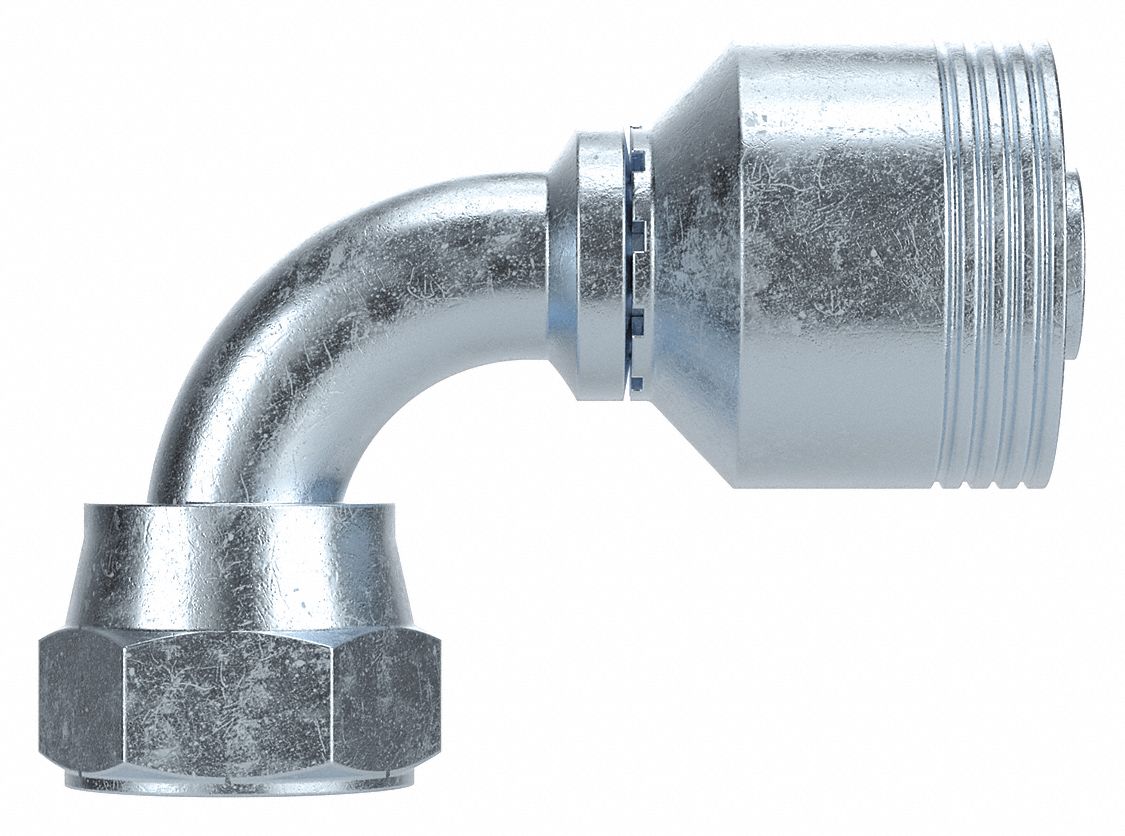 Hydraulic Crimp Fitting: Steel x Steel, 90° Elbow, -16 For Hose Dash Size, Metric x Crimp