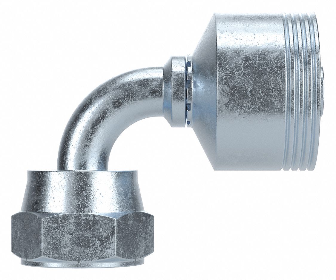 Hydraulic Crimp Fitting: Steel x Steel, 90° Elbow, -12 For Hose Dash Size, Metric x Crimp
