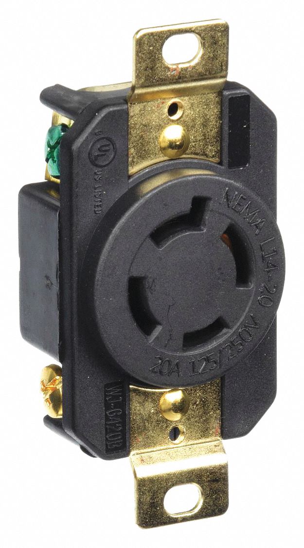 Black Locking Receptacle 20 Amps 125250v Ac Voltage Nema Configuration L14 20r Grainger 7160