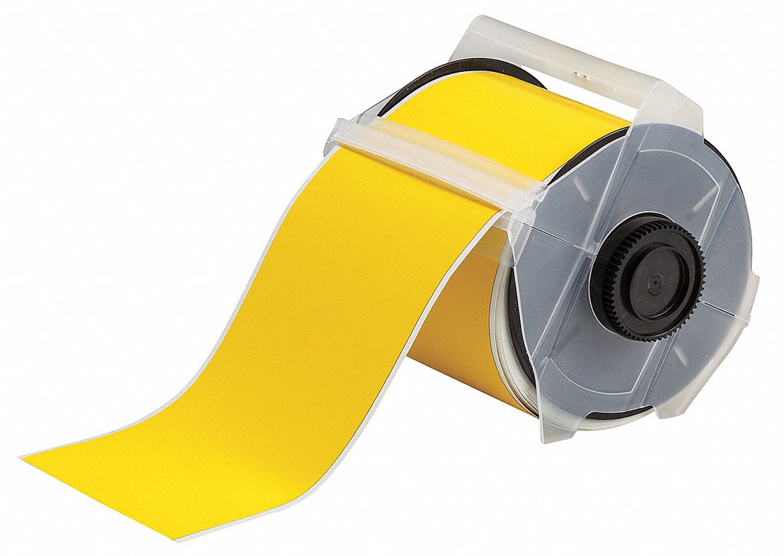 Continuous Label Stock: 4 in x 50 ft, Polyester, Yellow (Matte), Indoor/Outdoor
