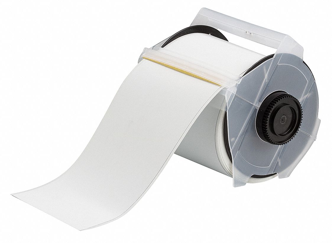 Continuous Label Stock: 4 in x 50 ft, Polyester, White (Matte), Indoor/Outdoor