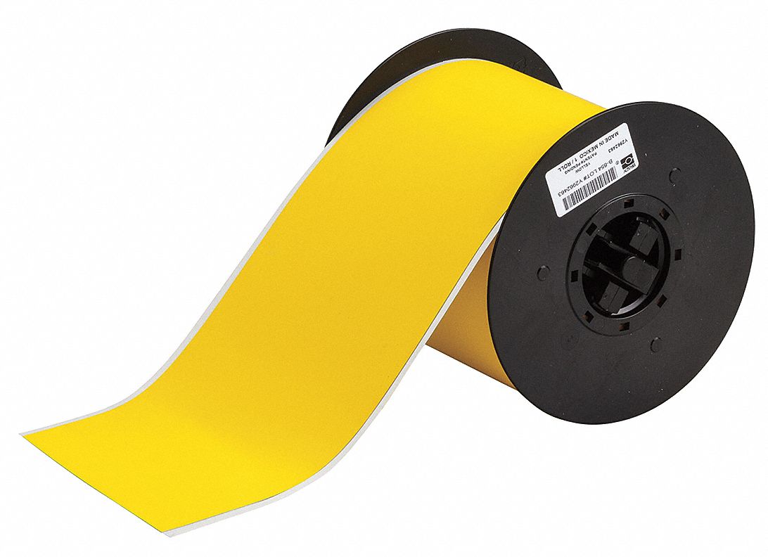 Continuous Label Stock: 4 in x 50 ft, Polyester, Yellow (Matte), Indoor/Outdoor