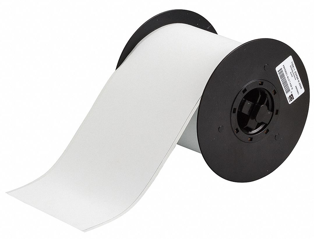 Continuous Label Stock: 4 in x 50 ft, Polyester, White (Matte), Indoor/Outdoor