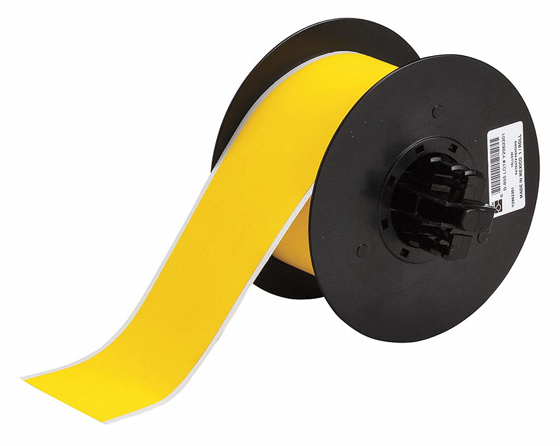 Continuous Label Stock: 2 1/4 in x 50 ft, Polyester, Yellow (Matte), Indoor/Outdoor