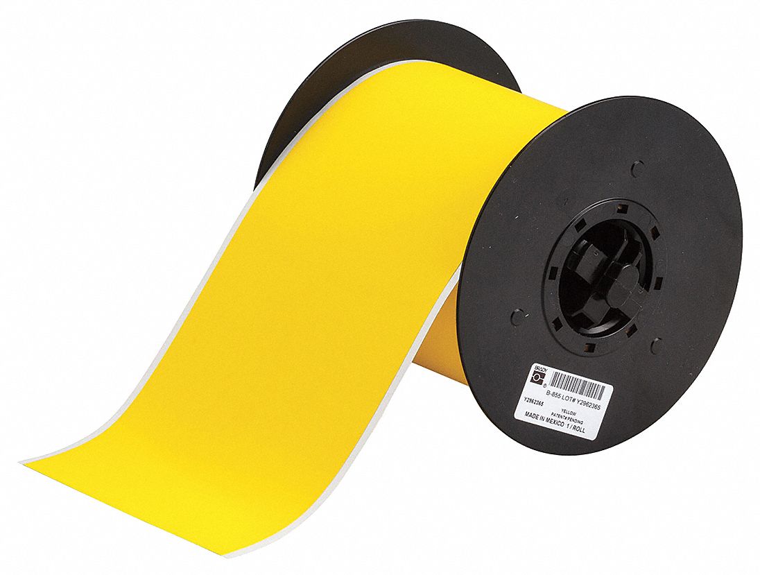 Continuous Label Stock: 4 in x 50 ft, Polyester, Yellow (Matte), Indoor/Outdoor