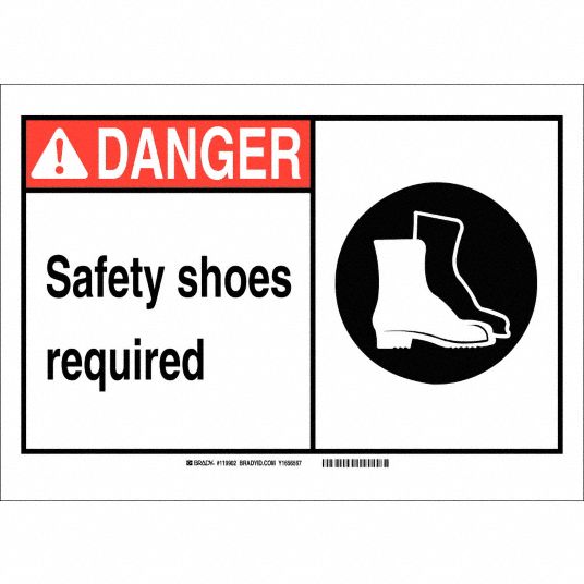 Danger Sign, Safety Shoes Required, Header Danger, Rectangle, 7 in Height,  10 in Width - Grainger