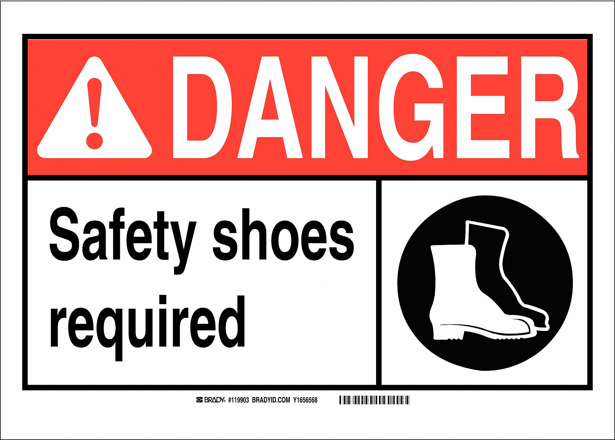 BRADY Danger Sign, Safety Shoes Required, Header Danger, Rectangle, 5 ...