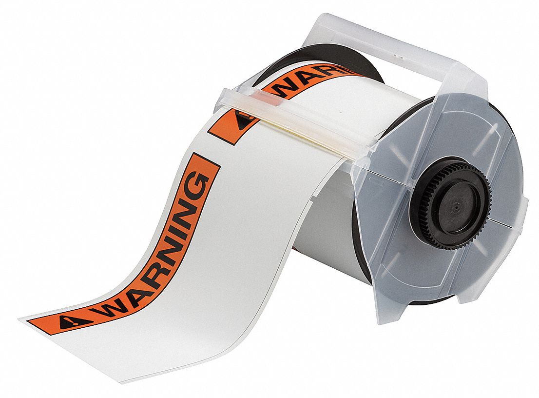 PRECUT LABEL ROLL, WARNING, WARNING HEADER, 4 IN X 6 IN, 50 FT, POLYESTER, WHITE, 100 PK