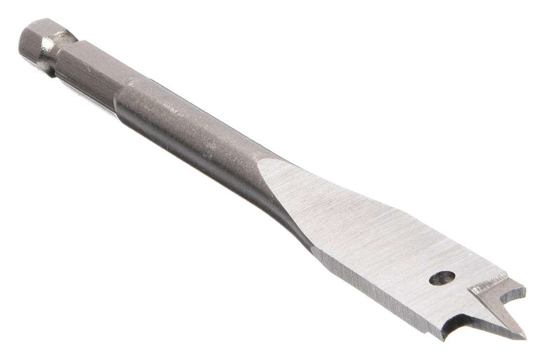 Wood Drilling Bit, Stubby Spade Bit, 4 3/4 in Length, 1/4 in Shank Size
