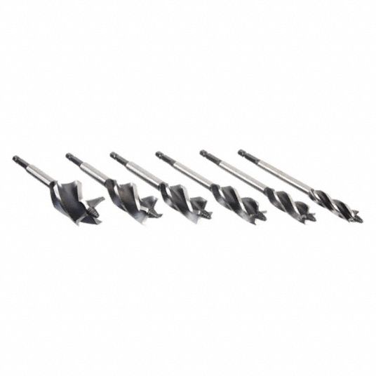 6PC. Auger Wood Drilling Bit Set, 3/8 in, 1/2 in, 5/8 in, 3/4 in, 7/8 in, 1 in X 6 1/2 in