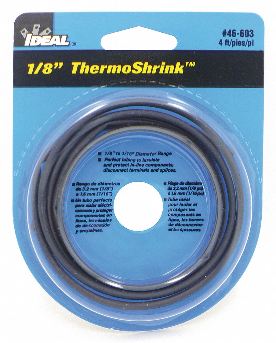IDEAL Heat Shrink Tubing, Thin Wall, Polyolefin, Flexible, Shrink Ratio 21, Length 6 in, PK 5