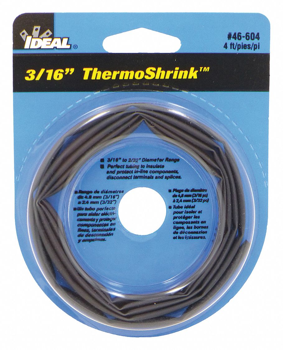 IDEAL Heat Shrink Tubing, Thin Wall, Polyolefin, Flexible, Shrink Ratio 21, Length 4 ft, PK 5