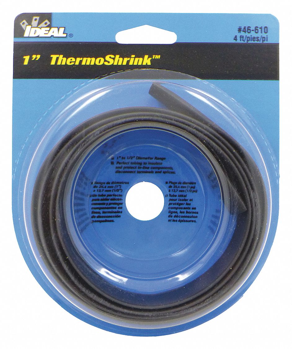IDEAL Heat Shrink Tubing, Thin Wall, Polyolefin, Flexible, Shrink Ratio 21, Length 4 ft, PK 5