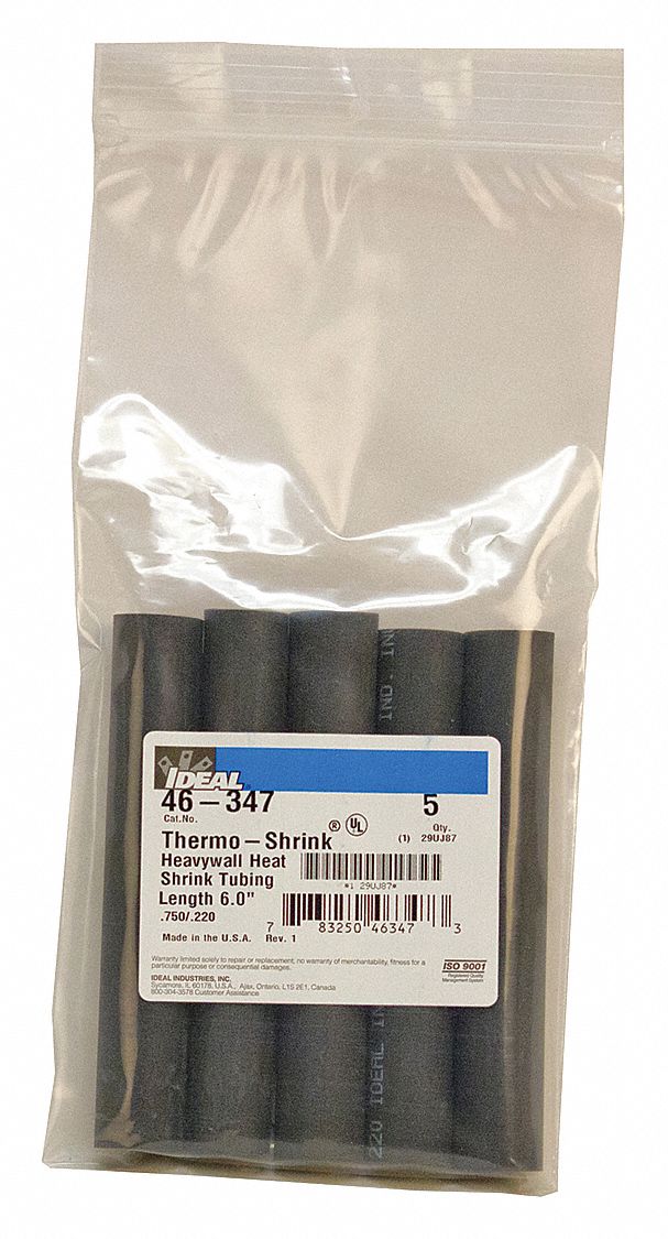 HEAT SHRINK TUBING, ¾ IN I.D. BEFORE SHRINKING, 0.24 IN I.D. AFTER SHRINKING, 6 IN L, 5 PK