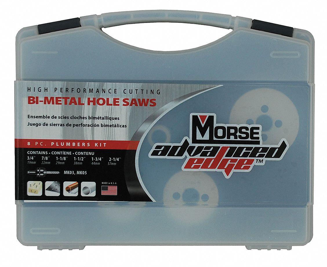 Plumbers Hole Saw Kit, BiMetal Tooth Material, Impact Rated No Grainger