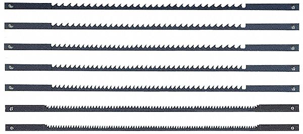 Scroll Saw Blade Set: Std Tooth, 10_15_9.5_11.5_12.5_36_41 Teeth per Inch, 3/16 in Blade Wd, 48 PK