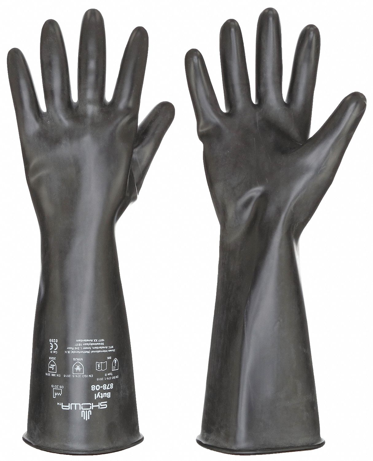 GANTS RÉSISTANTS AUX PRODUITS CHIMIQUES,25MIL,14PO DE LONG,GRAIN,TAILLE 8,NOIR
