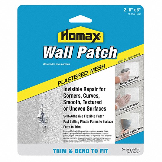 Wall Patch: Self Adhesive, 1 Pieces, 6 in x 6 in, 6 in Lg (In.), 1/2 ft Lg (Ft.), 2 PK