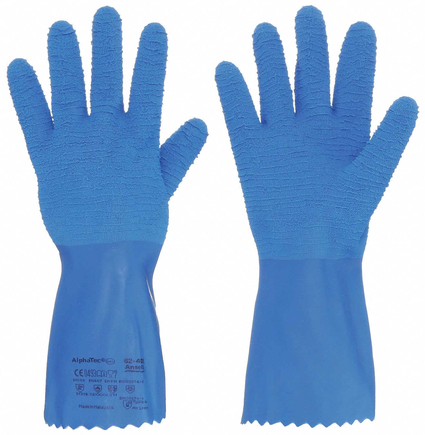 Chemical-Resistant Gloves: ( 10 ) Glove Size, 86.6 mil Overall Thick, 13 in Glove Lg, 1 PR