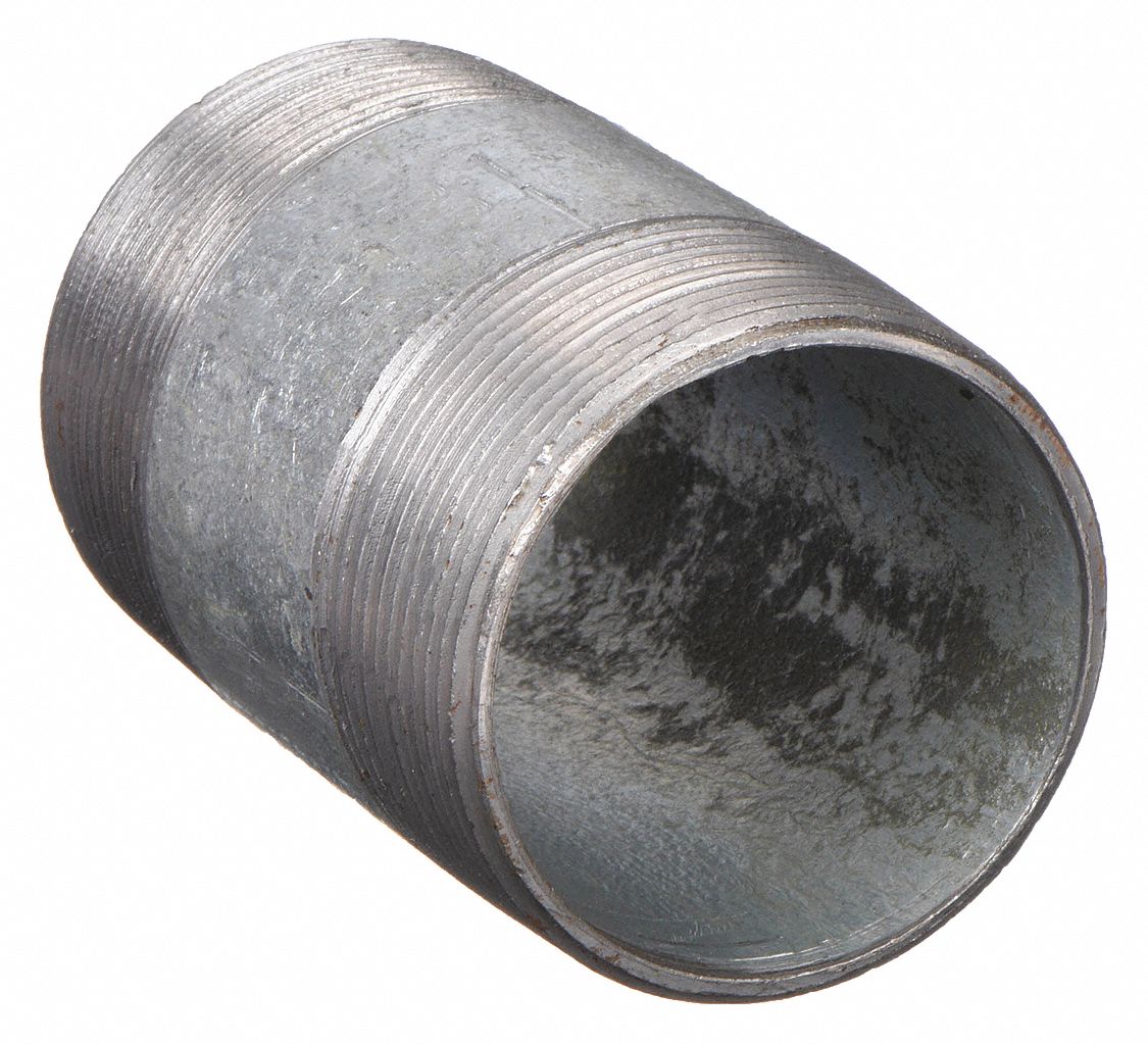 NIPPLE: GALVANIZED STEEL, ½ IN NOMINAL PIPE SIZE, 4 IN L, BOTH ENDS THREADED, WELDED
