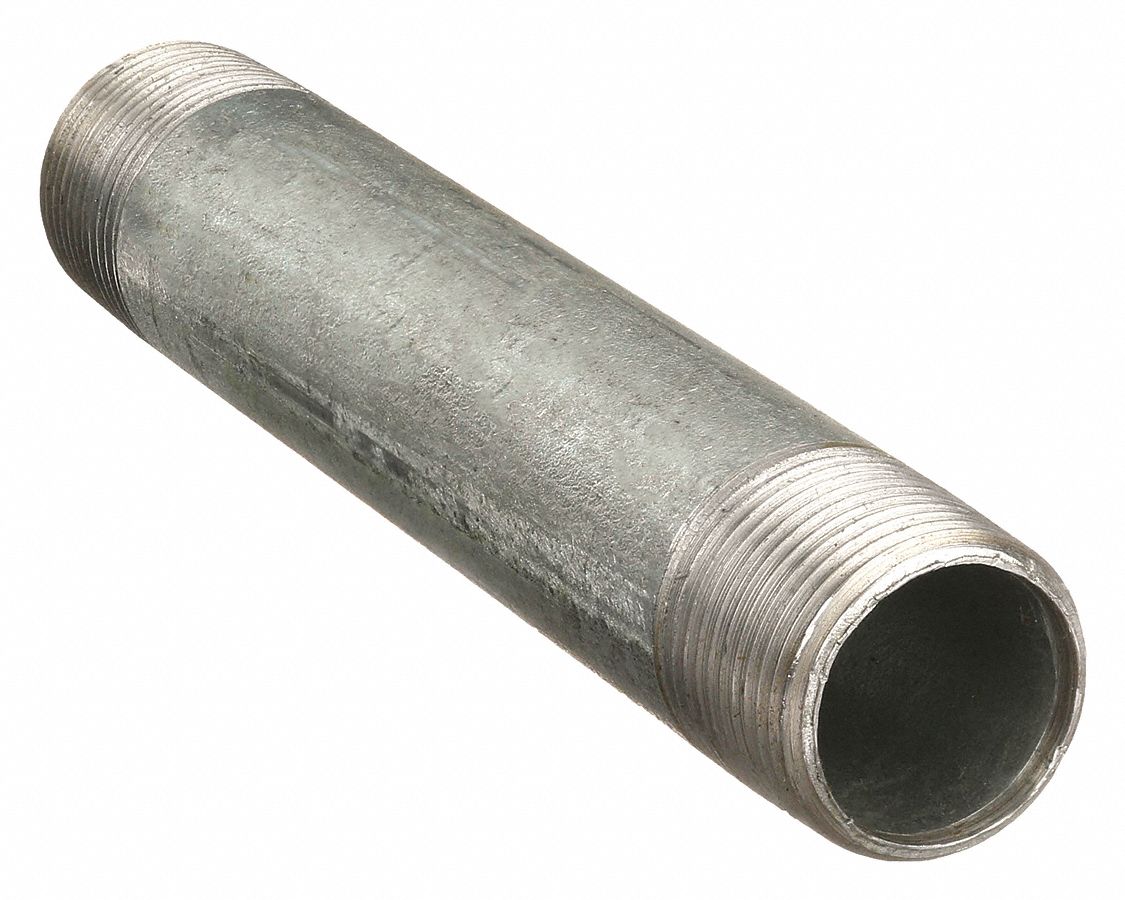 NIPPLE: GALVANIZED STEEL, ½ IN NOMINAL PIPE SIZE, 12 IN L, BOTH ENDS THREADED, WELDED