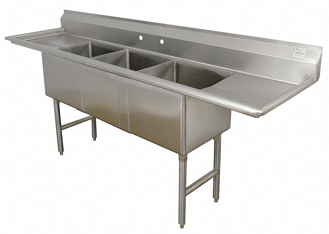 Scullery Sink: 3 Bowls, 43 in Overall Ht, 75 in Overall Lg, 21 in Overall Wd