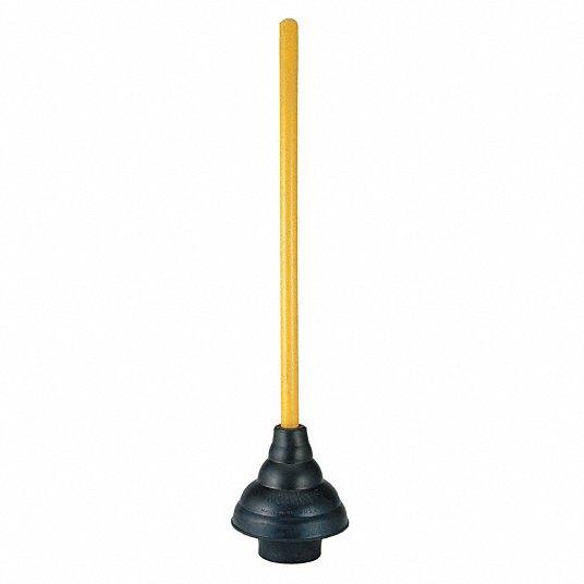Plunger: Rubber Plunger, 6 1/4 in Cup Dia., 21 in Handle Lg, Wood Handle