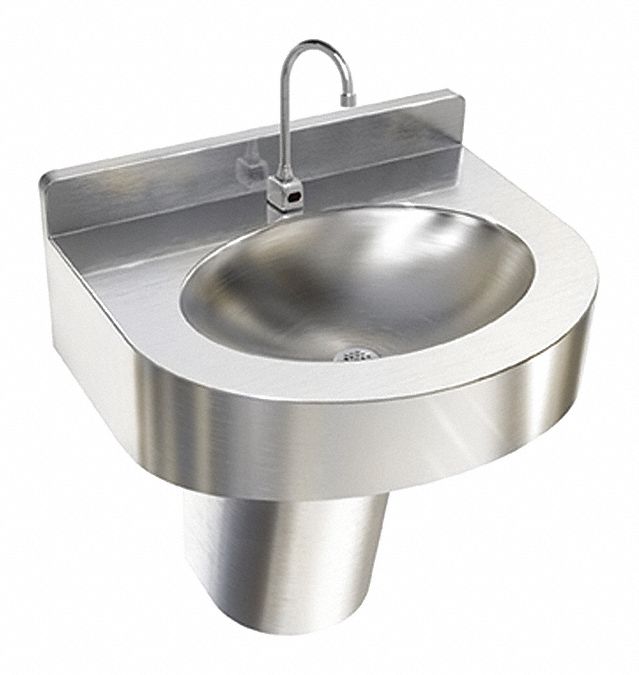 Bathroom Sink: Institutional Group, Silver, Stainless Steel, Sensor, Single Hole