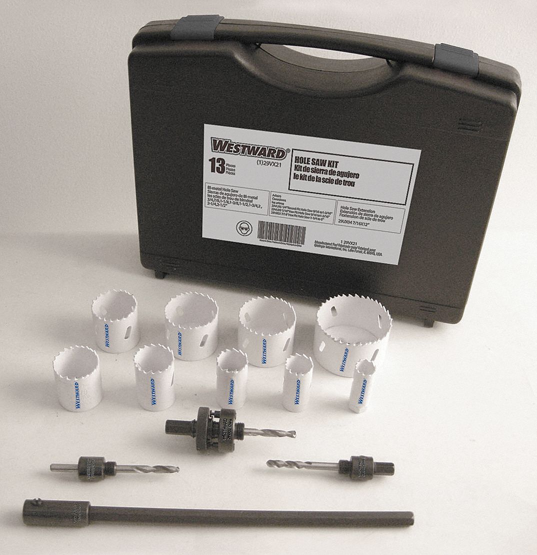 HOLE SAW KIT, 13 PIECES, ¾ IN TO 2½ IN SAW SIZE RANGE, 1½ IN MAX CUTTING DEPTH