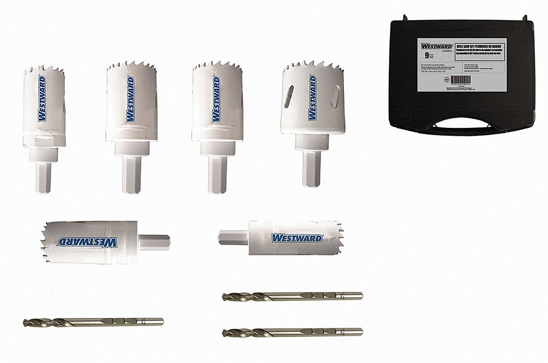 HOLE SAW KIT, 9 PIECES, ¾ IN TO 1¾ IN SAW SIZE RANGE, 1½ IN MAX CUTTING DEPTH