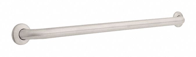 Grab Bar: Straight, 36 in Lg, 1 1/2 in Dia, Stainless Steel, Unfinished, Silver