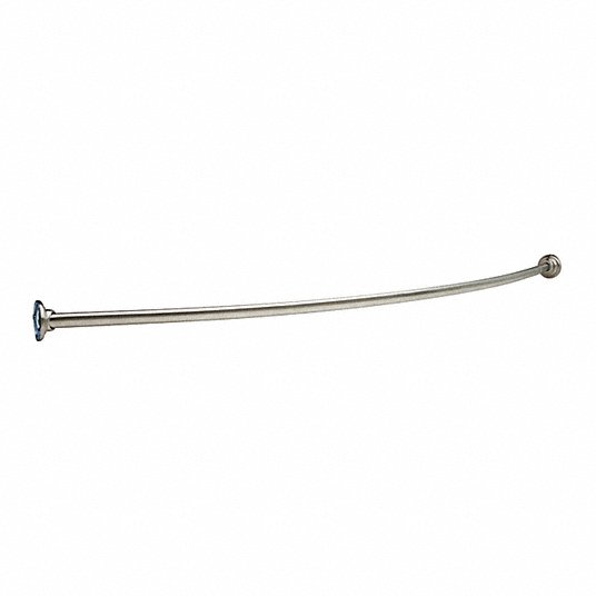 Curved Shower Rod: 60 in Rod or Track Lg, 1 in Rod Dia., Stainless Steel